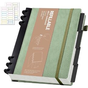 Yoment Lined Spiral Journal Notebook for Work 224 Pages Hardcover Notebook with Removable Dividers Tabs Discbound Notebook Colleged Ruled 6.3 x 8.7 Small Spiral Journal for Women Men,Gift Box,Green