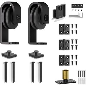 SMARTSTANDARD Bifold Barn Door Hardware Hangers 2pcs (J Shape Hangers), 3X Hingers, Floor Guide - Black