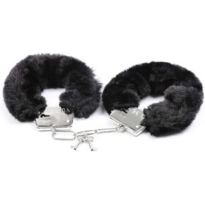 Stainless Steel Black Fluffy Handcuffs for Ankles and Wrist with Chain Set Fuzzy Sweater Hand Cuff Set for Adults Bedroom Hand Cuffs for Women Couples QS58