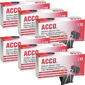 Acco Brands A7072050 Binder Clips, Medium, 12 Per Box, 6 Boxes = 72 Medium Clips