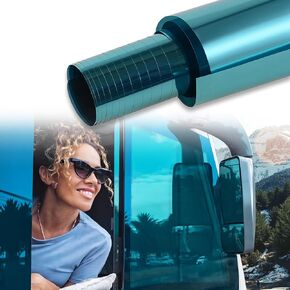 XhuangTech Blue Mirror Tint for Cars, 35% VLT Car Window Privacy Film, UV Blocking Heat Insulation Anti Glare for Side Rear Window See Out Not in with Sun Protection 20In X 10FT