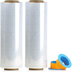 2 Pack 1500ft Industrial Black Stretch Wrap Film 70 Gauge 15" with 3inch Plastic Rolling Handles for Pallet Wrap, Durable Self-Adhering Packing, Moving, Heavy Duty Shrink Film, BOMEI PACK