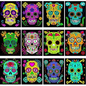 Zhanmai 48 Pcs Velvet Coloring Posters Day of the Dead Fuzzy Velvet Coloring Posters Halloween Fuzzy Coloring Sheets DIY Craft Coloring Poster for Family Craft Project to Color and Share