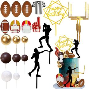21PCS Football Cake Topper Football Players Cupcake Toppers Rugby Ball Happy Birthday Cake Picks Sports Theme Party Cake Decorations for Baby Shower Party Favors Game Day Party Supplies