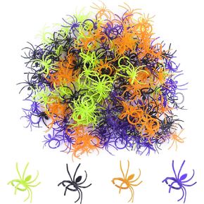 Tanlee 300 Pieces Halloween Plastic Spider Ring Stretch Spider Web Decor Table Scatter Cupcake Topper for Halloween and Spider Themed Party supplies
