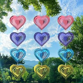 Bird Scare Discs Set-Highly Reflective Wind Spinners Outdoor Garden Deco,12 Pcs Bird Reflectors Bird Devices to Scare Birds Away from Yard Patio,Metal Heart Wind Spinners Gifts for Mom,Women(Silver)