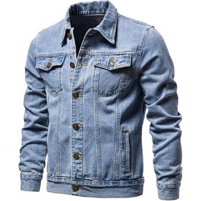 Mens Denim Jacket,Long Sleeve Button Down Jackets Distressed Jean Jackets Trucker Jacket Fall Casual Coat
