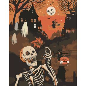 ajepon Halloween Paint by Numbers Kit,Horror Paint by Number Kits for Adults,Halloween Adults Paint by Numbers Kits on Canvas Without Frame Oil Painting Acrylic Paints for Home Wall Decor 16X20inch