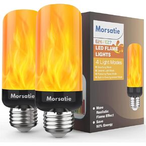 Morsatie 【ترقية 】 مصابيح إضاءة LED لهب، 4 أوضاع لمبات إضاءة وامضة مع مستشعر الجاذبية، لمبة إضاءة E26 للهالوين، عيد الميلاد، الحفلات، الشرفة، الفناء، ديكور داخلي خارجي - 4 عبوات