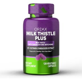 ORZAX Milk Thistle - Herbal Supplement with 80% Silymarin Supplement, Dandelion, Artichoke Extract - Supports Liver Health and Antioxidant Defense - 120 Vegetable Capsules