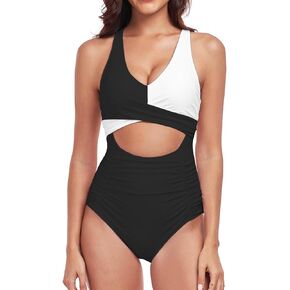 Women One Piece Swimsuit Tummy Control Bathing Suits for Women Slimming Ruched Swimsuits Cutout Swimwear
