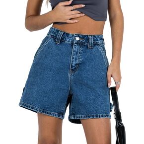 Kedera Womens High Waisted Boxy Denim Shorts Summer Casual Button Down Baggy Jean Shorts with Pockets