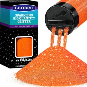 LEOBRO Orange Glitter, Glitter, 150g/5.29oz Extra Fine Glitter, Resin Glitter Powder, Nail Body Craft Glitter for Resin Arts Crafts Party Halloween Decor, Fluorescent Orange Glitter in Kuwait