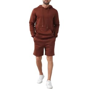 Uni Clau Men's Tracksuit 2 Piece Outfit Winter Warm Hooded Sweatsuit Casual Hoodie Shorts Set with Pockets