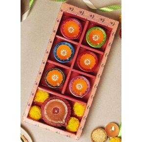Handmade Terracotta Set of 7 Multicolor Clay Diya for Diwali/Navratri Decorations Oil Lamp Diwali Clay Diya Tea Light Holder Indian Festival Decor Diyas for Pooja & Diwali Decorations | TRBD7-02