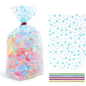 100 Pcs 5“X 11" Bottomed Cellophane Goodie Bags Gold Star Prints Party Favor Bags Clear Cellophane Gift Bags Cookie Candy Bags Cellophane Treat Bags, Perfect for Parties, Weddings and Bakeries