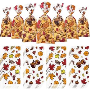 Thanksgiving Treat Bags, Fall Treat Bags, Thanksgiving Candy Bags, Thanksgiving Bags for Goodies, 50 PCS Thanksgiving Cellophane Bags with Ties, Thanksgiving Plastic Bags, Thanksgiving Cello Bags, Thanksgiving Gift Bags for Thanksgiving Day Party Favor Su