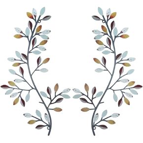 2PCS Metal Tree Leaf Wall Decor - 11.8"X6.2" Vine Olive Branch Leaf Decoration for Wall, Hanging Leaf Sculpture Art Ornament, Living Room, Bedroom, Kitchen, Indoor and Outdoor Decor