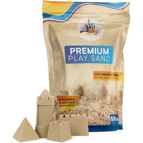 Natural 5 lbs Moldable Sand Refill Pack - Self-Sticking Magnetic Sand for Kids Sand Box Toys - Indoor Play Sand Bulk for Sensory Play Bin, and Sandbox - 5 Pounds Premium Play Sand with Resealable Bag