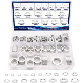 580PCS Crush Washer Oil Drain Plug,18 Sizes Aluminum Oil Drain Plug Gasket Assortment,Automotive Engine Oil Plug Crush Washers (M6 M8 M10 M12 M14 M16 M18 M20 M22 M24)