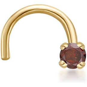Lavari Jewelers 20 Gauge Curved Screw Nose Stud for Women - 14k Yellow Gold with Brown Diamond Nose Ring - Unisex Stud Hypoallergenic Nostril Piercing Jewelry - 20G Body Piercing for Men