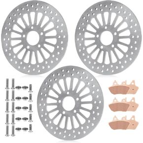 11.5" Front and Rear Brake Rotors Pads Set for Harley Electra Glide for Road King for Road Glide for Street Glide, for FLHR,FLHRI/FLHT/FLHTI/FLHTCU/FLHTC/FLHX with Stainless Steel Bolts 00-07