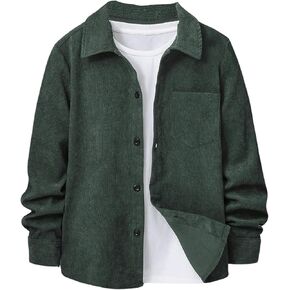 Verdusa Boy's Casual Long Sleeve Shirts Button Up Shirt Collared Neck Corduroy Jacket with Front Pocket