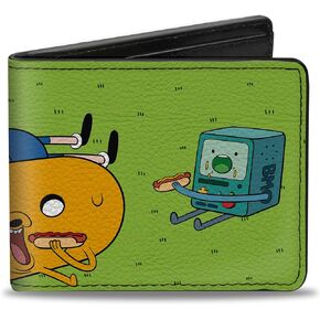 Buckle-Down Cartoon Network Bifold Wallet with Standard Billfold and Card Slots, Adventure Time Jake Finn and BMO Hot Dog Picnic Scene, Vegan Leather