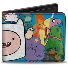 Buckle-Down Cartoon Network Bifold Wallet with Standard Billfold and Card Slots, Adventure Time Finn Face Close Up and Friends Blue, Vegan Leather