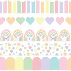 Whaline 60Pcs Pastel Rainbow Scalloped Bulletin Board Borders Colorful Heart Dot Stripe Decorative Adhesive Trim Borders for Home Office Classroom Party Decor, 70Ft