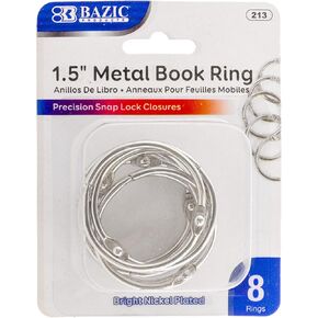 BAZIC Loose Leaf Binder Ring 1.5", Book Rings Binder Rings, Nickel Plated Steel Metal Ring for Flash Cards, Index Card, Keychain (8/Pack), 1-Pack