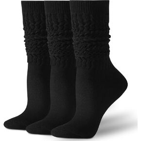 Pleneal 3 Pairs Slouch Socks for Women Winter Long Boot Chunky Scrunch Socks, Knit Crew Knee High Boot Socks