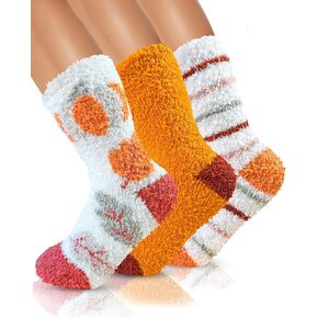 3 Pairs Thanksgiving Socks Fuzzy Fluffy Cozy Funny Novelty Crew Socks for Women Men Fall Autumn Gifts Thermal Warm Thick Crazy Cute Holiday Socks