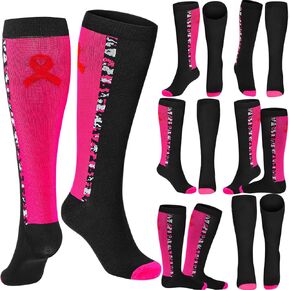 6 Pairs Breast Cancer Awareness Socks Pink Ribbon Softball Soccer Football the Calf Camo Sock over the Calf Socks
