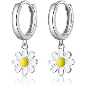 SLUYNZ 925 Sterling Silver Daisy Flower Hoop Earrings for Women Teens Small Daisy Huggie Earrings Drop