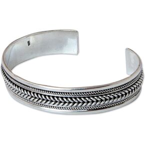 NOVICA Artisan Handmade .925 Sterling Silver Cuff Bracelet Thailand 'Lanna Illusions'