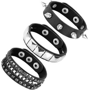 3 Pcs Punk Studded Bracelet Set 80s 90s Emo Jewelry Accessories Rivet Punk Spike Leather Bracelet Gothic Gift for Men Women