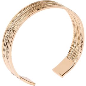 Stylish Elegant 14K Gold Plated Flexible Wide Open Cuff, Woman's Bangle Jewelry, Stunning Yellow Gold Color Bracelet, Multiple Dainty Twisted Bead Layers and Elegant Solid Square End Finish