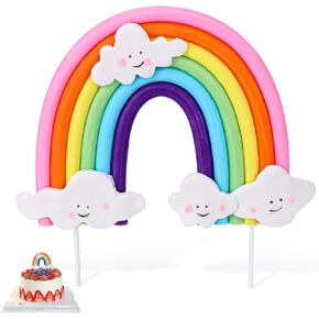 Rainbow Cake Topper,Soft Pottery Colorful Rainbow Cake Decoration Rainbow Theme Cake Supplies for Birthday Party Wedding Cake Decorations Supplies