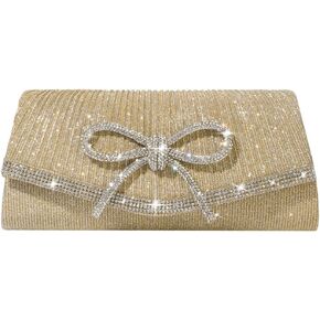 Bow Evening Bag Sparkly Clutch Purses for Women Wedding Glitter Rhinestone Party Prom Purse Dressy Clutch Bags