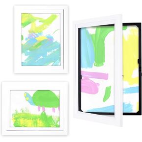 Dynamic Frames Li'l Davinci Front-Open Art Frame Set -12x18, 9x12, and 8.5x11; Stores 50 Creations Per Frame; Changeable Kids Art Frames EZ-Hang Hardware Included; White