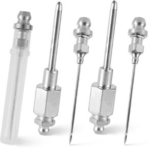 5pcs Grease Needles Nozzles, Stainless Steel Grease Gun Needle Nozzle with 2 NPT Threaded Narrow Needle Dispenser Bearing Grease Applicator Needle for Narrow Space Deep Metal