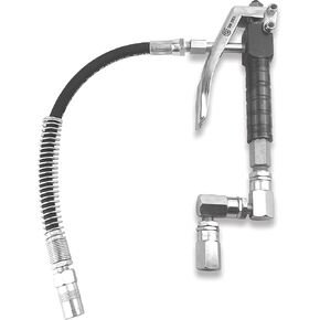 Control Handle Valve - Flex. spout 4 Jaws Coupler for Grease Pump, Heavy Duty High Pressure 7,500 PSI, 1/4 inch NPT(f) Inlet with 360 Degree Z Swivel (12" Flex. Spout with Spring Protector)