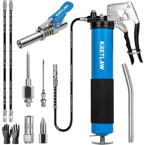 Grease Gun, 7000 PSI Heavy Duty Professional Pistol Grip Grease Gun Kit with Double Grease Injector Needle and 18" & 2pc 12" Flex Hose,14oz