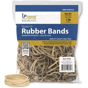 Upgrade Office Supply UPG22433 Rubber Bands, Size #33 (3-1/2 x 1/8"), Natural Crepe, Made in USA (1 Pound Bag)