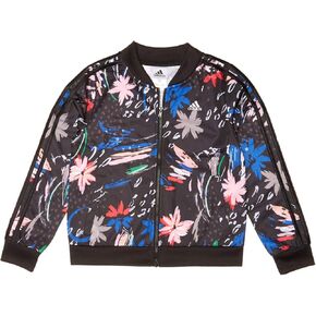 adidas Kids Girl's Print Tricot Jacket (Big Kids) Black/Pink LG (14 Big Kids)