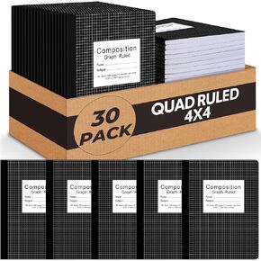 Fainne 30 Pack B5 Graph Paper Composition Notebooks Bulk 9.75 x 7.5 Quad Ruled Composition Notebooks Graph Composition Notebooks 4x4 (4 Squares Per Inch) 100 Sheets for Office School Supplies Black