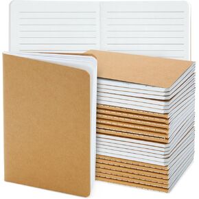 Paper Junkie 24-Pack Kraft Paper Notebooks A6 Size, 4x6 in Writing Journal with 80 Lined Pages, Notebook Set for Students, Kids, Classroom, Travel, Business, Office Supplies