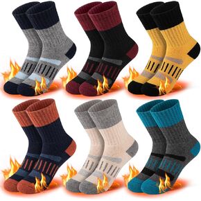 Comfoex Kids Socks Wool Winter Socks Warm Thermal Cozy Soft Thick Crew Socks 4-10 Years Old for Boys Girls Socks 6 Pairs