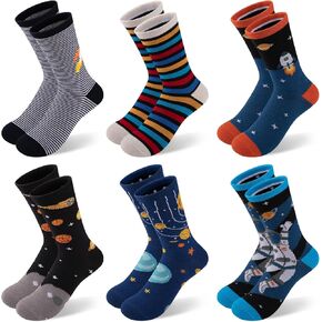 جوارب Comfoex للأولاد والأطفال، جوارب طاقم مضحكة مبتكرة، جوارب رياضية مخططة من القطن على شكل صاروخ فضائي، للأطفال من سن 4 إلى 10 سنوات، 6 أزواج in Kuwait